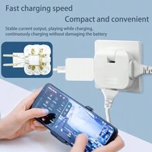 3 Way European Plug Foldable Power Wall Plug Adapter, 180 Degree Rotating 3 Way AC Outlets Wall Outlet Extender Adapter, 2-Prong Plug Adapter For Home And Travel- White