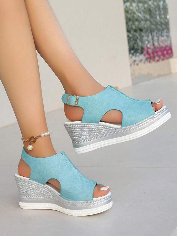 Plus Size Women Wedge Sandals European And American Style Thick Sole Strap Peep-Toe Roman Wedge Sandals