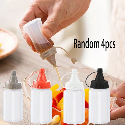 4pcs/Set Random Color Squeeze Salad Dressing Bottle, Condiment Box, Jam Dispenser, Outdoor BBQ Seasoning Bottle, Home Kitchen Sauce Container,Kitchen,Christmas Gift