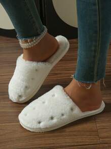 New Big Bow-Knot Slippers, Plush Lined, Comfortable Indoor Slippers - White - View 3