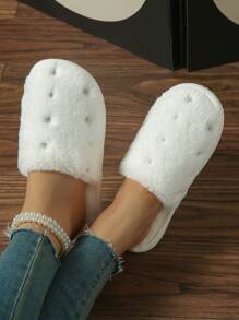 New Big Bow-Knot Slippers, Plush Lined, Comfortable Indoor Slippers - White - View 5
