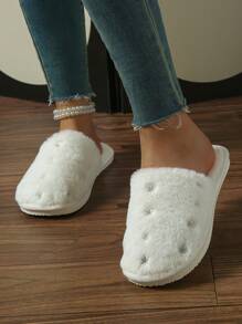 New Big Bow-Knot Slippers, Plush Lined, Comfortable Indoor Slippers - White - View 4