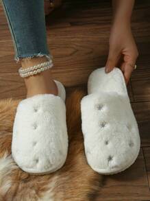New Big Bow-Knot Slippers, Plush Lined, Comfortable Indoor Slippers - White - View 2