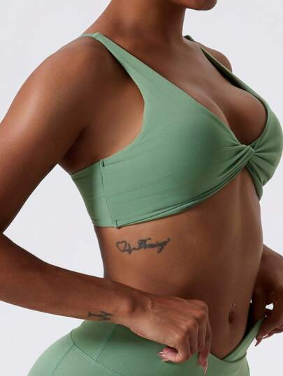 1pc Super Zachte Nude Fabric Breathable Sweat Absorbent Yoga Sports Underwear Twisted Chest Back Sling Outdoor Workout Leisure BH Running Fitness Pilates Women view 4