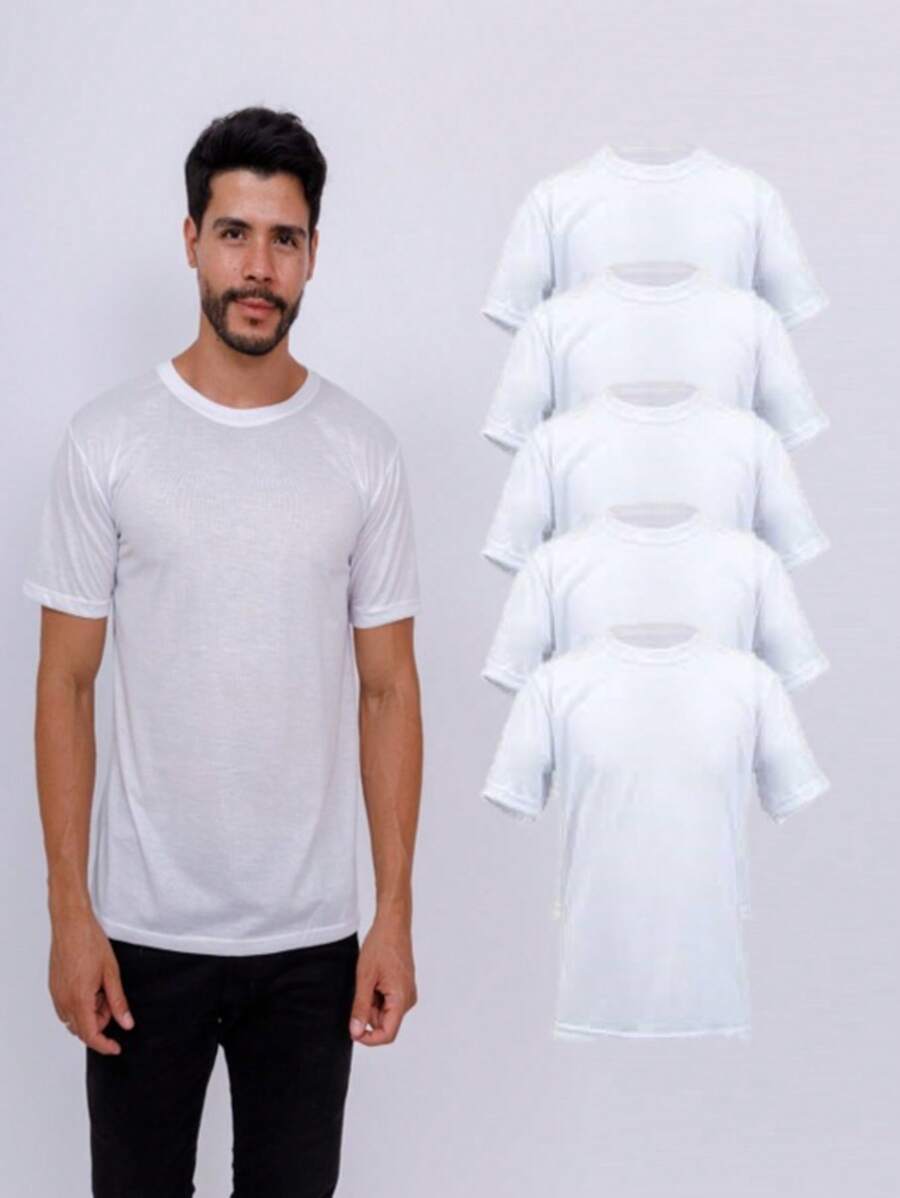 Kit With 5 Basic 100% Polyester T-Shirts - White - trắng - Xem 1