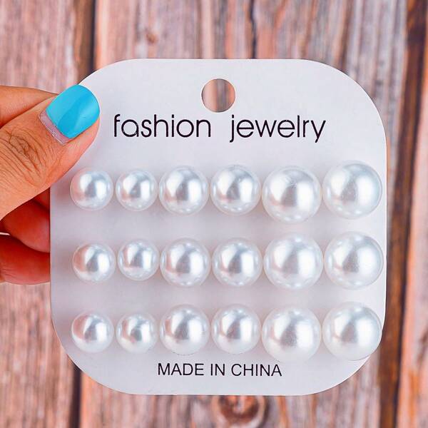 9 Pairs New Large White Pearl Stud Earrings Set