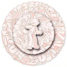 50 piezas Tarjetas de dibujo de figuras humanas en pose sentada estilo chibi, práctica de anatomía de dibujos animados para fundas de teléfono DIY y pegatinas - Multicolor - Ver 3