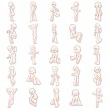 50 piezas Tarjetas de dibujo de figuras humanas en pose sentada estilo chibi, práctica de anatomía de dibujos animados para fundas de teléfono DIY y pegatinas - Multicolor - Ver 4