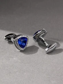 1 paio di gemelli in triangolo con borchie di alta qualità blu navy, accessorio di moda regalo da uomo