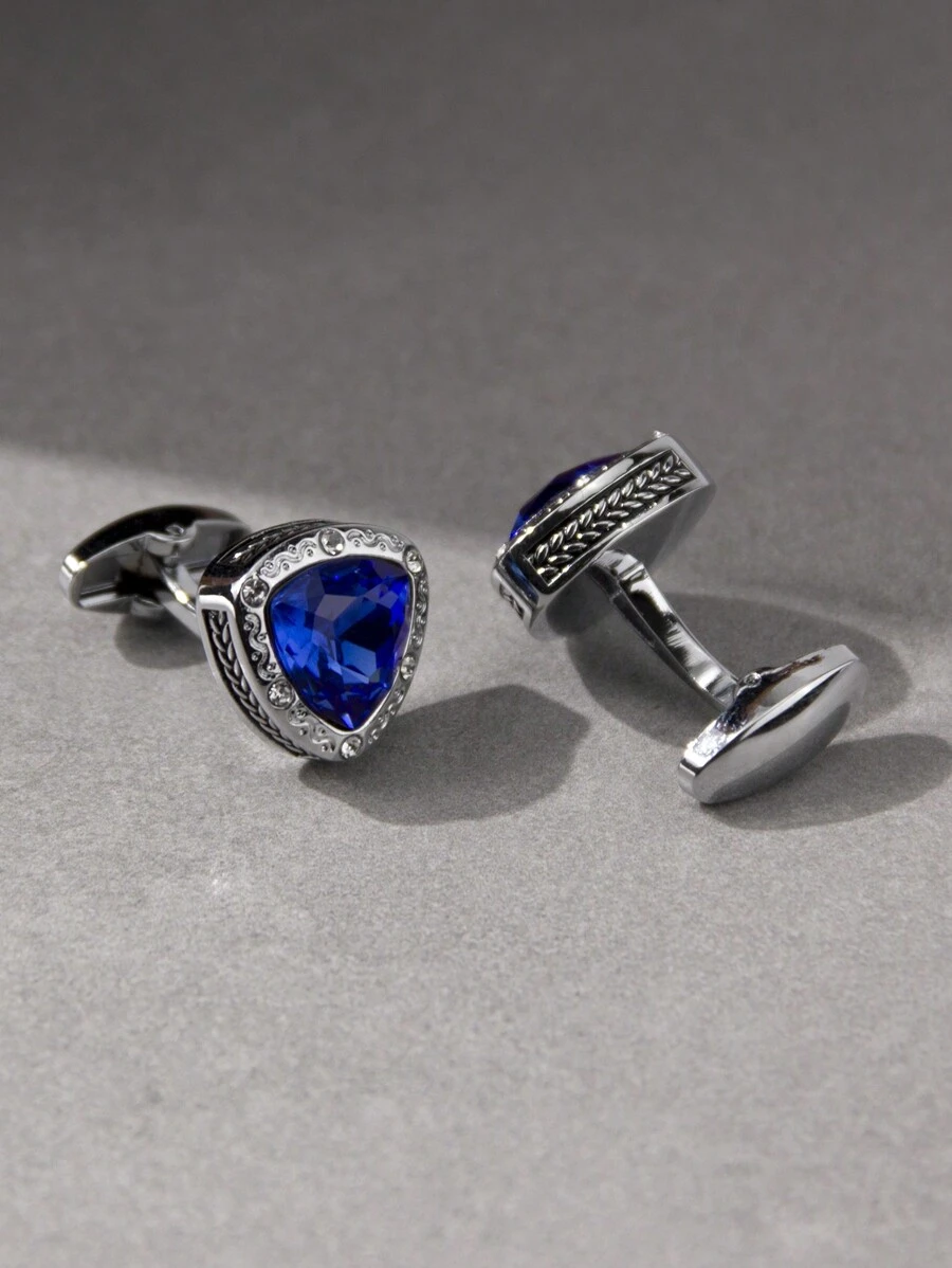 1 paio di gemelli in triangolo con borchie di alta qualità blu navy, accessorio di moda regalo da uomo