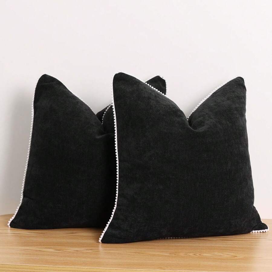 1 vỏ gối trang trí bèo nhún màu trơn - màu đen - Xem 1