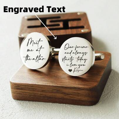 Customized Laser Engraved Stainless Steel Round Cufflinks, Wooden Gift Box Packaging Stainless Fashion , Vintage, Contracted, Fall Fashion, Stylish, Unisex, Old Money Custom, Personalized, Unique, Customized Ideal Gifts For Him Family, Grandparents, Children, Boyfriend For Graduation, For Weddings, For Christmas, For Winter, For Fall/Autumn, For Holiday Finds, Winter Fashion, Christmas Gift,S, Personalized Christmas Ornaments, Personalized Gifts For Women/Men, Christmas Accessories,School Supplies,Back To School,School Gift,For Office,For School,For Classroom,For Teacher Gifts,For University,For Colleague,For Dorm Rooms,For Teacher,For Boys And Girls,For Teenagers,Junior High School Students,Middle School Students,High School Senior High School Students,College Students,University Students,Freshman,Sophomore,Underclassmen ,Forever Love