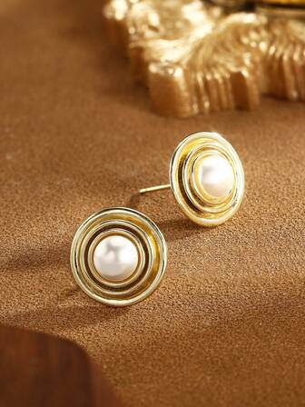 1 对 925 纯银圆形珍珠耳钉，适合女士，奢华简约时尚日常休闲耳环，优雅礼物