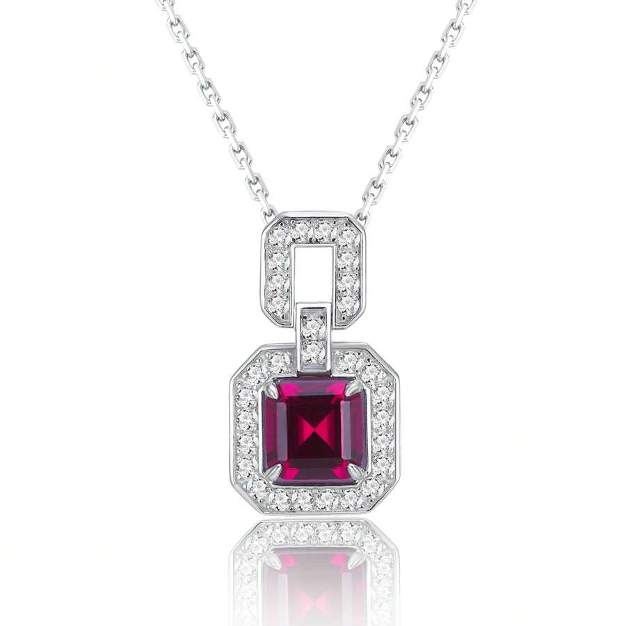 精致的铜镀铂金养殖红宝石项链，优雅时尚的情侣礼物，生日礼物 - 紅色 - 查看 1