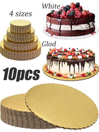 10 pezzi di basi per torta rotonde bianche e dorate, 6", 8", 10", 12", basi in carta per torte impermeabili e resistenti all'olio, per decorazione fai-da-te di torte, dessert e esposizione artigianale
