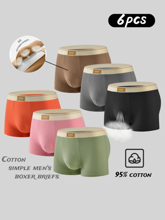 6pcs Men's Breathable Soft Comfortable All-Match  Boxer Briefs, Suitable For Casual And Daily Wear