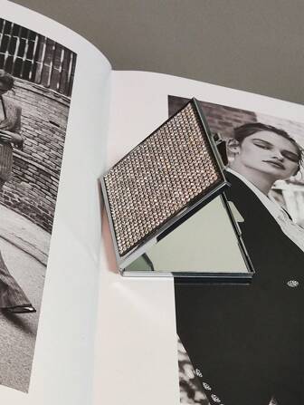 1pc Compact Folding Double-Sided Rhinestone Mirror, Stylish Makeup Mirror