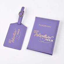 2pcs/Set Customized Name Passport Clip Set Popular PU Marble Passport Protection Set Boarding Pass Set Marking Card Multi Functional Couple Protection Set - Purple - View 2