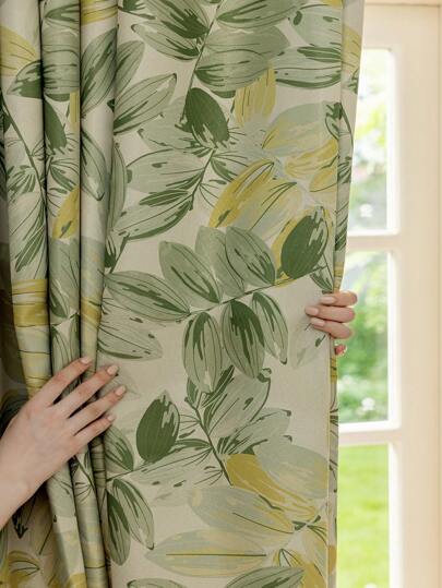 1pc French Pastoral Romantic Leaf Digital Print Sheer Curtain For Bedroom, Living Room, Balcony, Study