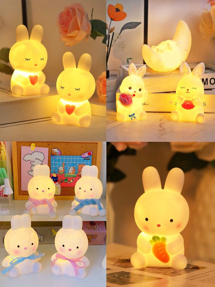 1 pieza Luz de noche con forma de lindo conejo que funciona con batería, luz de noche con forma de conejito linda con batería, luz de noche decorativa para habitación de niños, luz de noche con decoración de escritorio con forma de conejo, decoración del hogar, luz de noche para decorar la habitación, regalo para amigos, compañeros de clase, familia