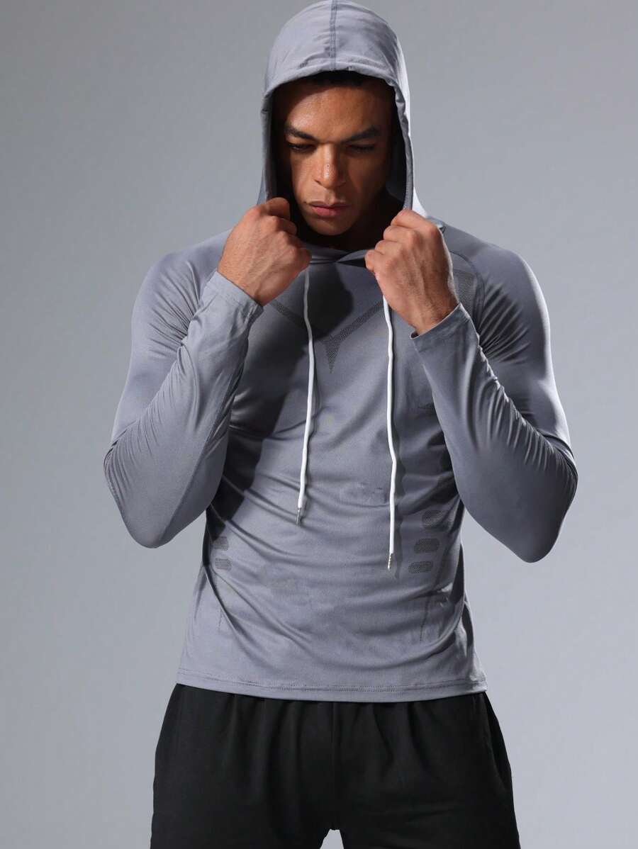 Sudadera con capucha con estilo de novio para hombres, chaqueta deportiva para fitness y entrenamiento, sudadera con capucha cómoda y elegante, ropa de otoño e invierno con estilo de novio para hombres, camiseta de compresión para hacer ejercicio - Gris - Ver 1