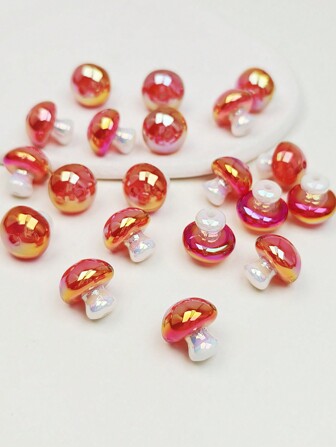10pcs/20pcs Iridescent Red Mushroom Shaped Beads, Cute Mushroom Beads For DIY Jewelry Making And Decoration, Can Be Used For Earrings, Necklaces, Phone Chains