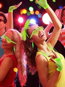 7/10pcs 80s Party Costume Accessories, 1980s Neon Color Dress Party Set, Women Neon Venetian Blinds Sunglasses Necklace Belt Leg Warmers Headband For Party, Dance - Multicolor - View 10