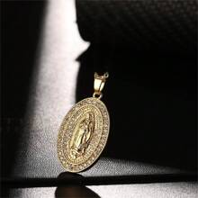 1pc Fashionable Stainless Steel Gold-Color Chain Pendant Necklace, Cubic Zirconia Embedded, Waterproof, Unisex  Jewelry - Yellow Gold - View 3