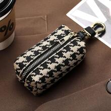 Plaid Key Case Universal Car Key Holder Simple Fashion Large Capacity Waist Bag Multi-Function Zipper Coin Purse Card Bag Key Holder Key Case School Supplies Teacher Gifts Back To School For Women Mini Wallet - Black - View 4