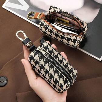 Plaid Key Case Universal Car Key Holder Simple Fashion Large Capacity Waist Bag Multi-Function Zipper Coin Purse Card Bag Key Holder Key Case School Supplies Teacher Gifts Back To School For Women Mini Wallet