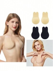 2 Pares De Sujetador Adhesivo Sin Tirantes Con Forma De Mango Clásico En Desnudo Y Negro - Albaricoque - Ver 4