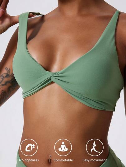 1pc Super Zachte Nude Fabric Breathable Sweat Absorbent Yoga Sports Underwear Twisted Chest Back Sling Outdoor Workout Leisure BH Running Fitness Pilates Women