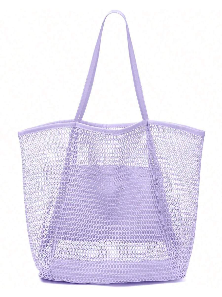 Mesh Beach Tote Shoulder Bag For Travel And Vacation_voghion.com