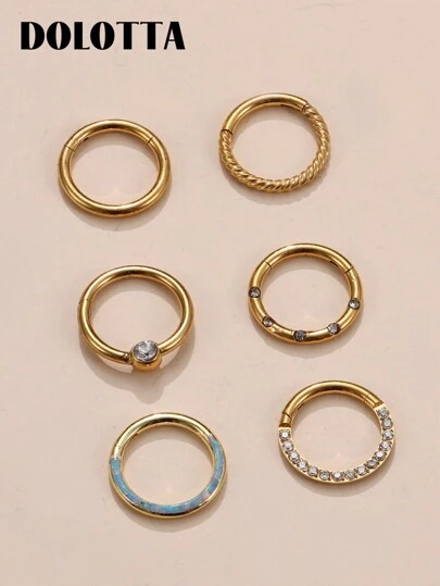  DOLOTTA 1-6 件鼻中隔环 16G 医用钢鼻环 女士无缝铰链节环唇鼻环 海螺唇耳轮软骨耳环鼻中隔饰品唇鼻耳轮穿孔饰品 8 毫米