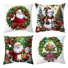 4 Stücke Kissenbezüge mit Weihnachtsmann- und Schneemann-Kranz-Motiv, aus Polyester, gemütliche dekorative Kissenbezüge für Weihnachtsferien, Sofa, Wohnzimmer, Schlafzimmer, Heimdekoration, Weihnachtsgeschenke, ohne Kisseneinsatz - Verschiedenfarbig - Übersicht 9