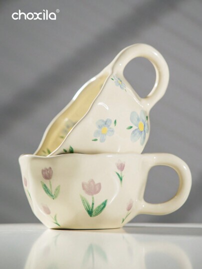 choxila 1pc Ceramic Coffee Mug Flower Style Mugs Home Office Breakfast Mug Milk Cup School Supplies Back To School