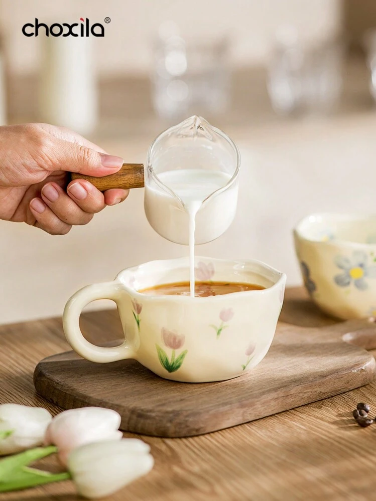 choxila 1/2 Peças Conjunto de Xícara e Pires Cerâmicos, Xícara e Pires Cerâmicos Florais, Prato de Café e Sobremesa de Volta às Aulas - prato de cerâmica flor - Visão 7