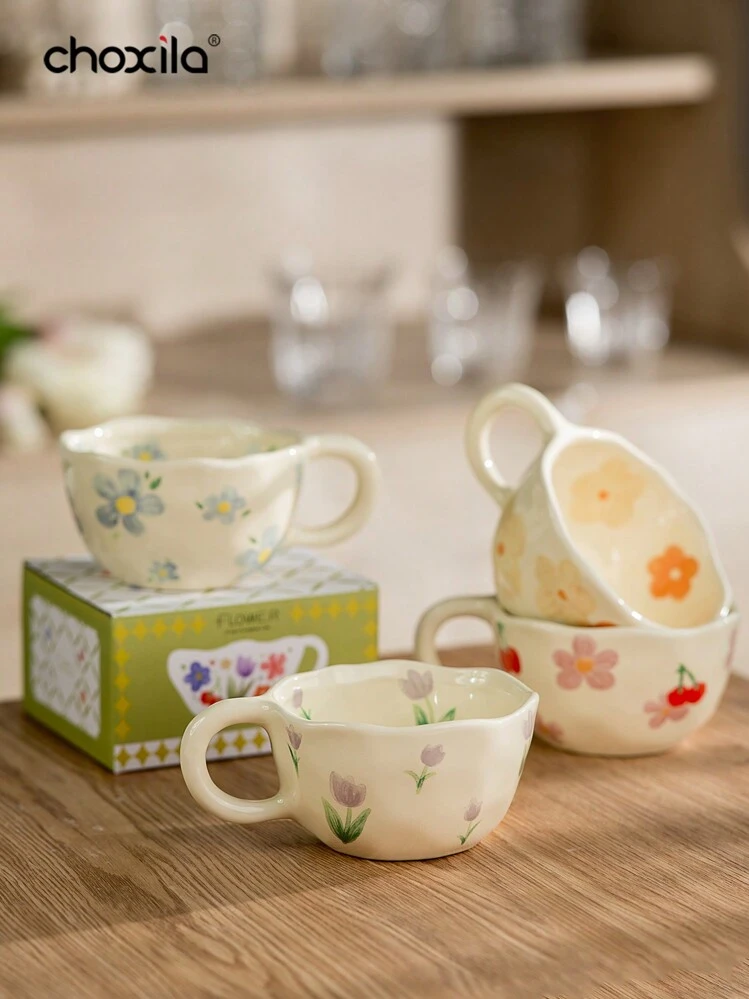 choxila 1/2 Peças Conjunto de Xícara e Pires Cerâmicos, Xícara e Pires Cerâmicos Florais, Prato de Café e Sobremesa de Volta às Aulas - prato de cerâmica flor - Visão 8