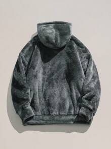 Reversible Fleece Hooded Loose Sweatshirt For Men, Casual Warm Pullover Top, Autumn Winter