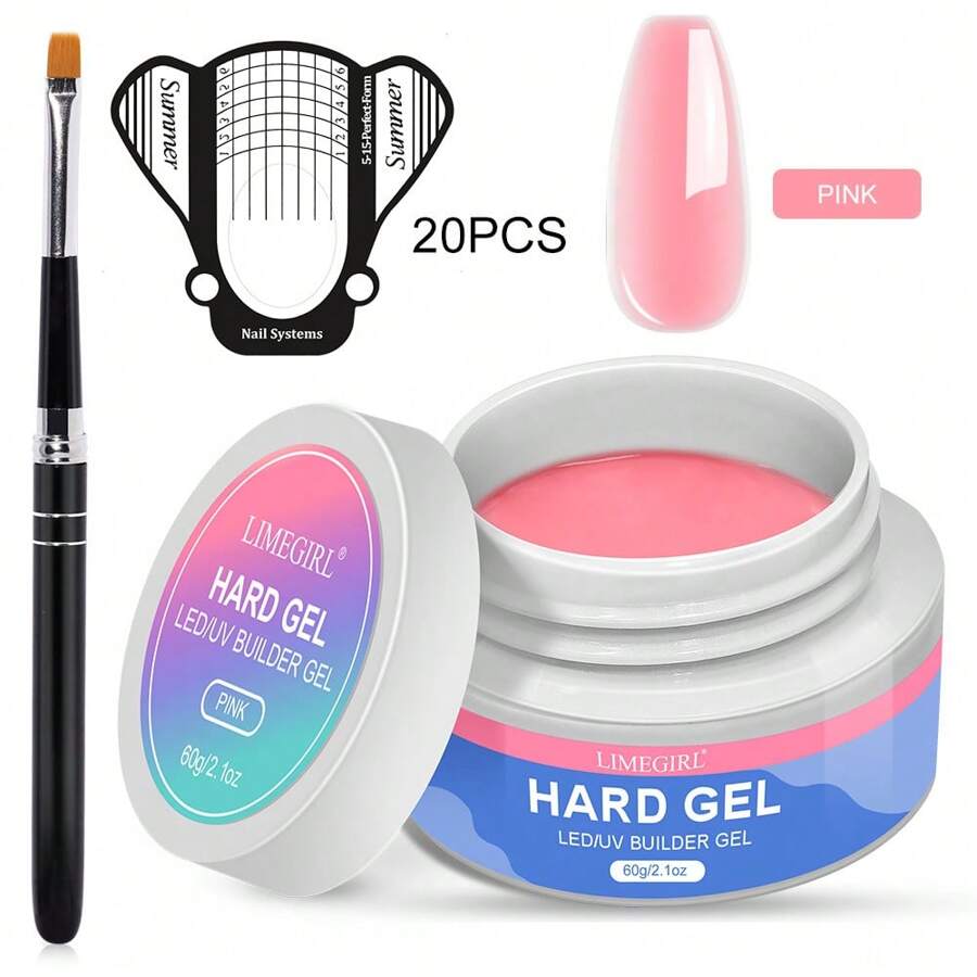 LIMEGIRL 建造者led/uv指甲凝膠硬膠套件 - 指甲加強uv凝膠,指甲延長凝膠套裝,指甲加強美甲套裝套裝,附指甲模板粉紅色 - 米色 - 查看 1