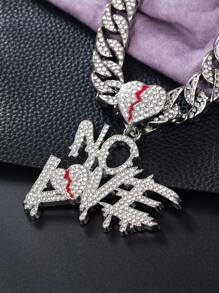 1pc Women's Hip Hop Necklace Rhinestone Rhinestone Broken Heart Pendant Necklace, 18K Gold/Silver Cubic Zirconia 13mm Hip Hop Jewelry Valentines,Mom,Mother,Mother's Day,Gift - Letter - View 5