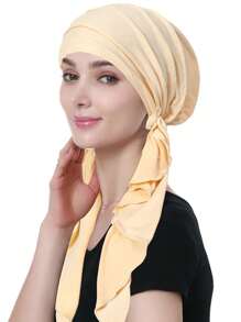 Z.H.A 1pc Solid Color Pre Tied Turban Hat With Two Tails, Thin Breathable Elastic Head Wrap, Sunscreen Versatile Chemo Hat For Women Sleep Bonnet - Multicolor - View 18