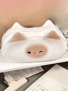 1 件可爱法式烤面包铅笔盒大容量超可爱有趣的文具袋创意柔软收纳袋猫形便携耐用适合学生在校使用 - 彩色 - 查看 6