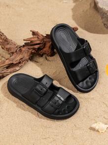 1 双中性儿童夏季 EVA 软底防滑滑动凉鞋，2024 年新款，轻便耐用的时尚沙滩鞋 - 黑色 - 查看 7