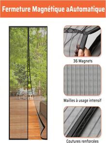 Cortina Para puerta Magnética, 100X210 tipo Malla para Mosquitera, Puerta Anti-Mosquitos con Sello Magnético de Cierre Automático Hermético para Sala recamara - Negro - Ver 2