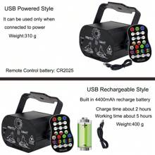 60 patrooneffecten projectorlamp draadloze afstandsbediening podiumlicht LED mini-laserlicht USB / batterijvoeding Knipperende sfeerverlichting Spraakbesturing Discoballicht voor vakantiehuis Party Bar KTV
