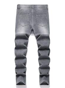 Teen Boy Distressed Dark Grey Straight Leg Jeans - Grey - View 2