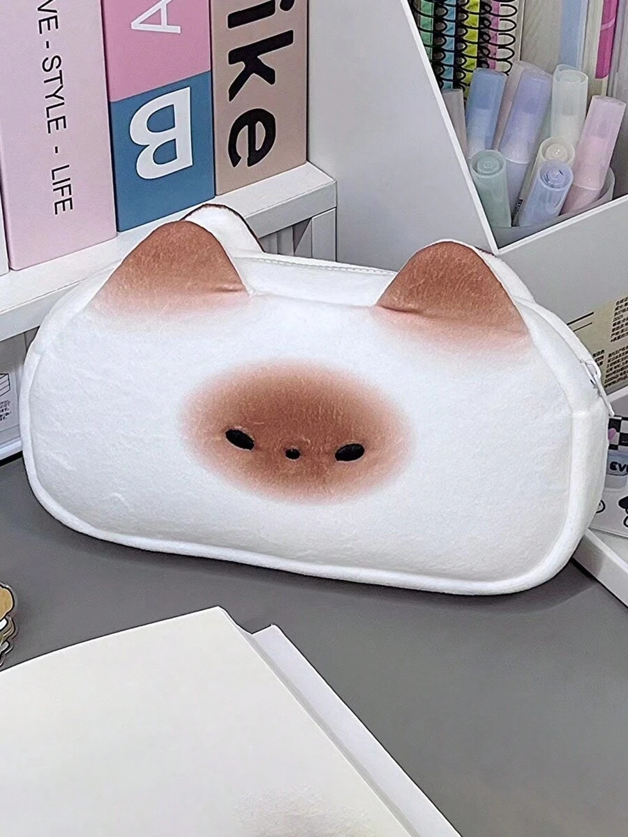 1 件可爱法式烤面包铅笔盒大容量超可爱有趣的文具袋创意柔软收纳袋猫形便携耐用适合学生在校使用