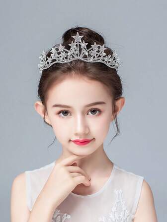 1 pieza Corona tocado, Tiara de princesa, Accesorio de velo nupcial, Diadema de cristal de moda para niñas, Color plateado/dorado, Adecuado para cumpleaños, actuaciones, Halloween, Navidad