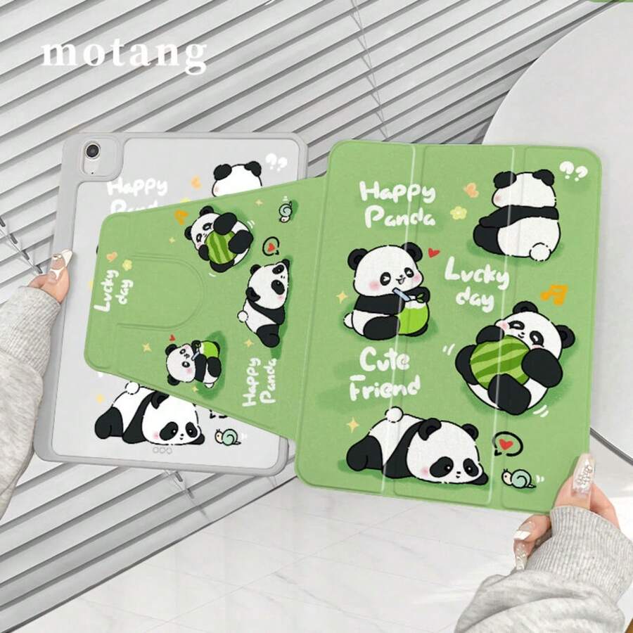 1PC 360° iPad 保护壳竹林 Mini6 西瓜熊猫 Ipadpro 亚克力 Air5/4/3 三折透明 9/10 代 720° 旋转翻盖保护套适用于平板电脑保护 - 綠色 - 查看 1